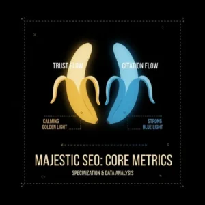 SEO Tools Comparison: Ahrefs vs Majestic vs Moz – Choosing the Right Tool for Your Business 3 A scientific diagram of a peeled banana, split into 'Trust Flow' (golden light) and 'Citation Flow' (blue light) halves, representing Majestic's core link metrics.