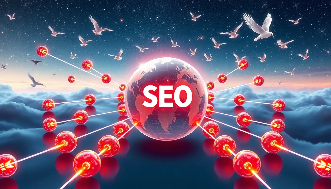 Backlink flow diagram from Web 2.0 blogs to a primary website.