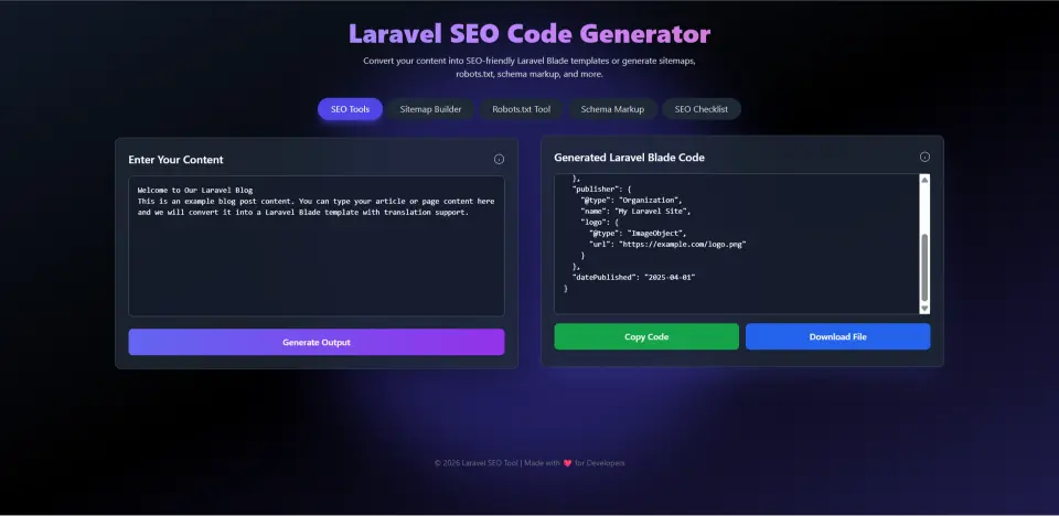 Custom Laravel SEO Code Generator VIA AI